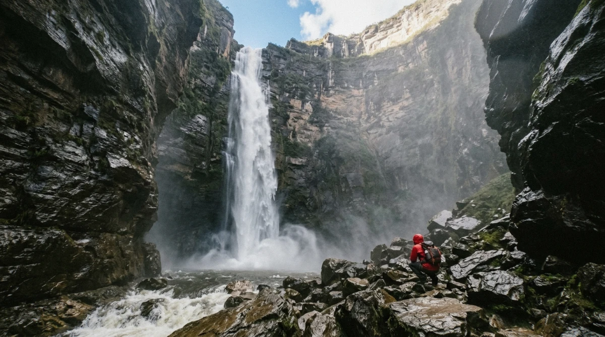 The rock amphitheatre and plunge pool at the base of the 771-metre Gocta waterfall, the payoff at the end of the hardest question in this Gocta waterfall worth it guide